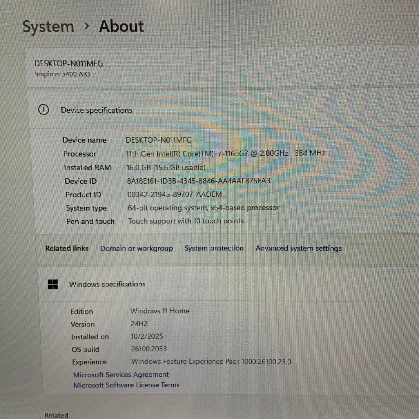 Dell Inspiron 5400 W24C 24" i7-1165G7 2.80GHz 16GB RAM 512GB SSD