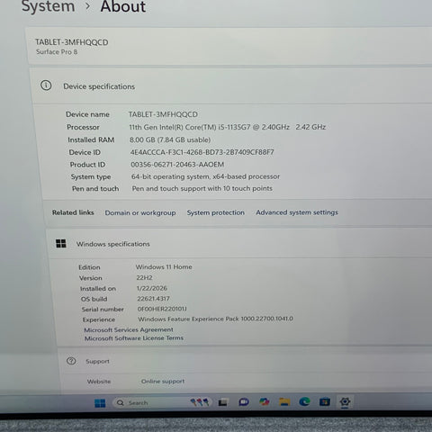 Microsoft Surface Pro 8 1983 13" i5-1135G7 2.4GHz 8GB RAM 256GB SSD BUNDLE