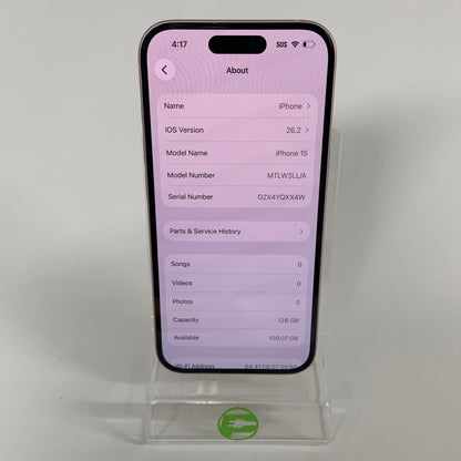 Factory Unlocked Apple iPhone 15 128GB Pink MTLW3LL/A
