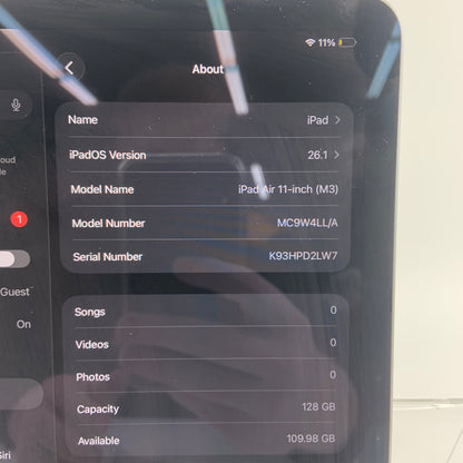 WiFi Only Apple iPad Air 11" M3 128GB Space Gray MC9W4LL/A