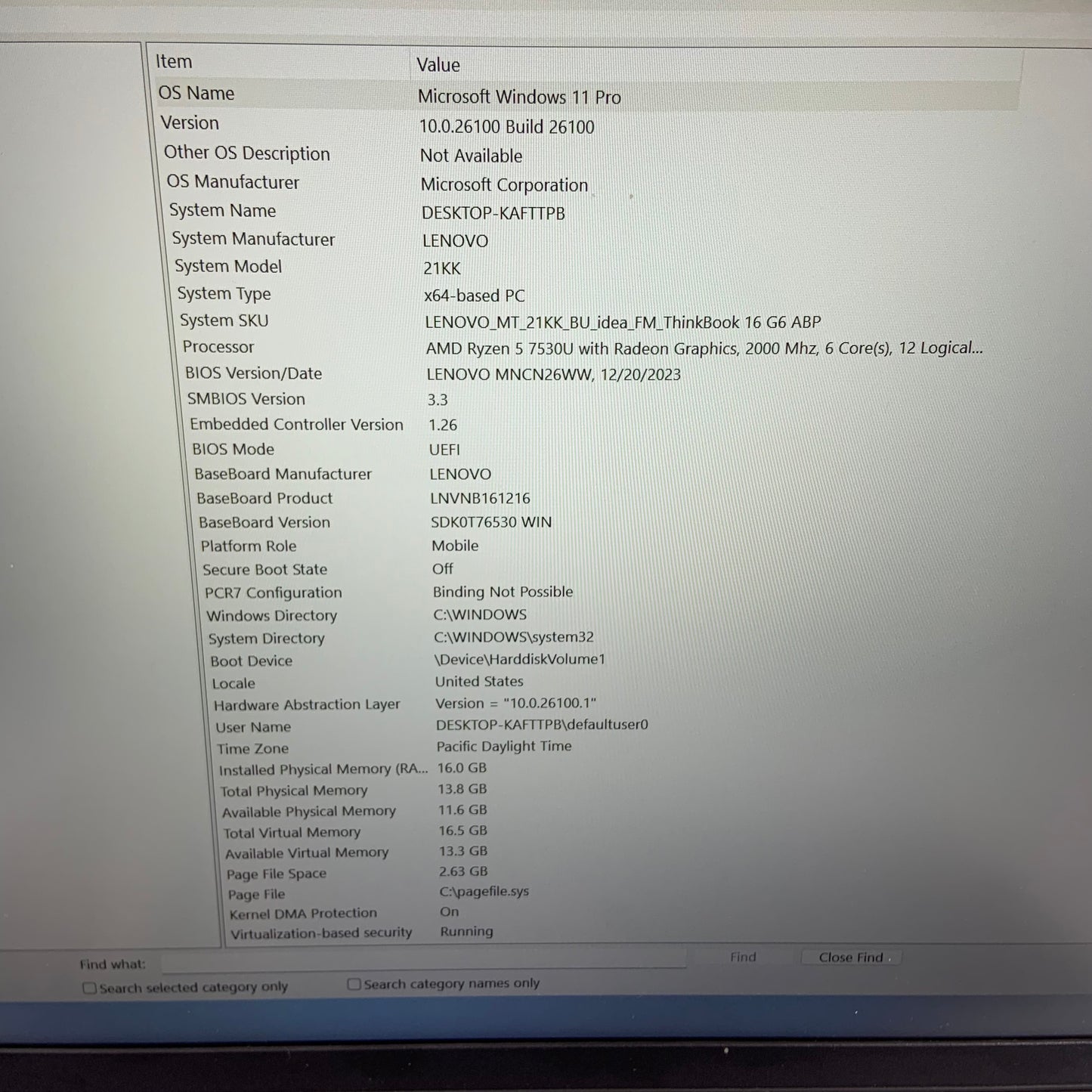 Lenovo ThinkBook 16 Gen 6 16" Ryzen 5 7530U 2.0GHz 16GB RAM 512GB SSD