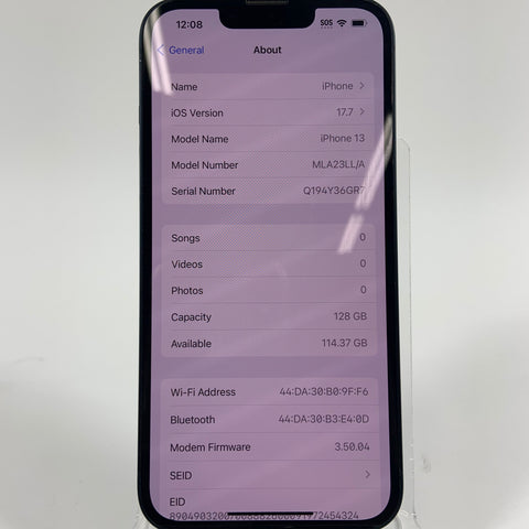 Factory Unlocked Apple iPhone 13 128GB Midnight MLA23LL/A