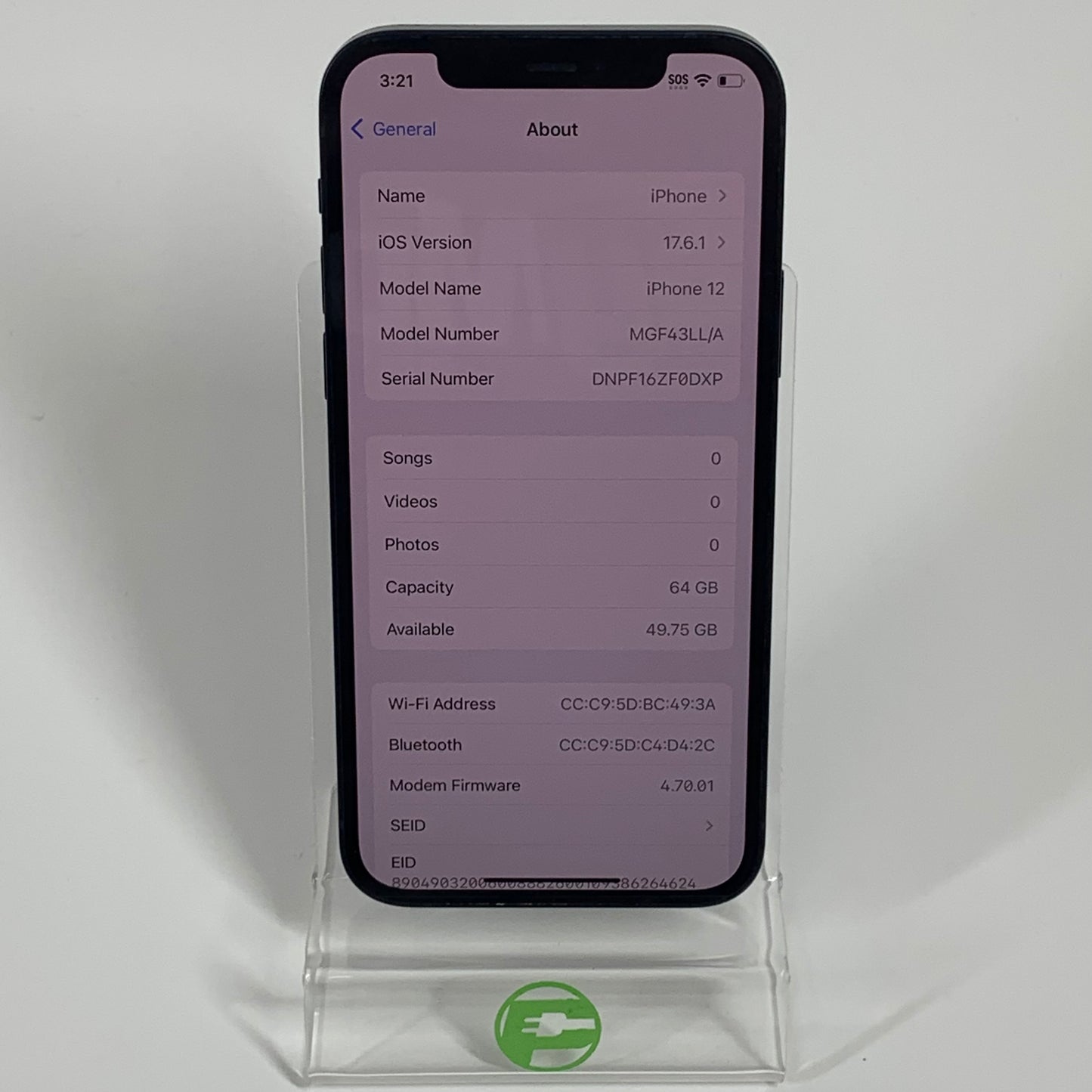 Unlocked Apple iPhone 12 64GB 17.6.1 Black MGF43LL/A