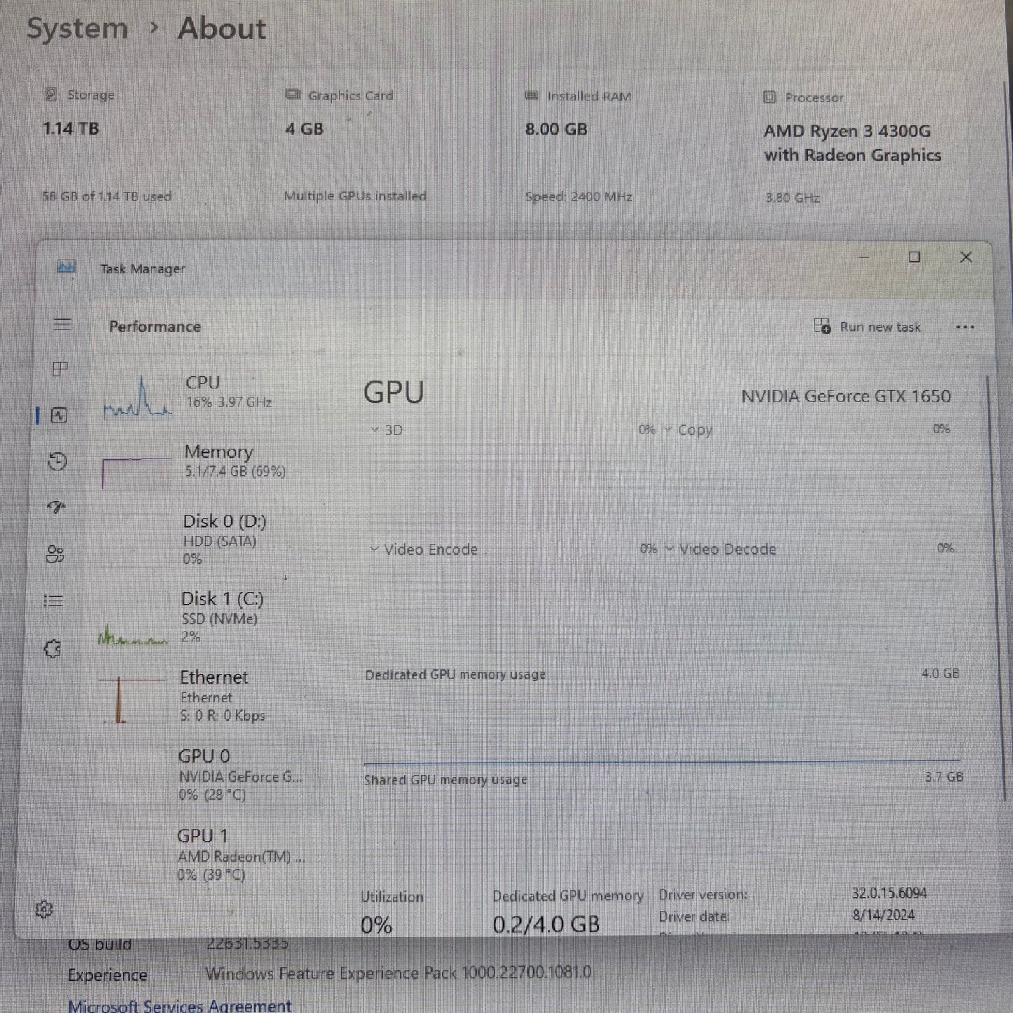 HP AMD Ryzen 3 4300G 3.80GHz 8GB RAM 1.25TB Storage Nvidia GeForce GTX 1650