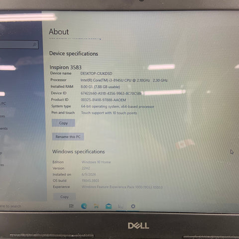 Dell Inspiron P75F 15.6" i3-8145u 2.1GHz 8GB RAM 128GB SSD