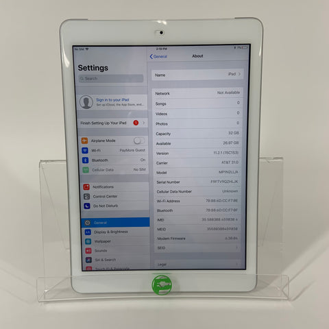 Unlocked Apple iPad 5th Gen 32GB Silver MP1N2LL/A