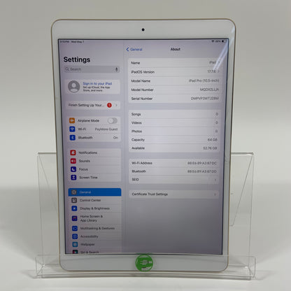 WiFi Only Apple iPad Pro 10.5" 64GB 17.7.6 MDX2LL/A Cracked Screen