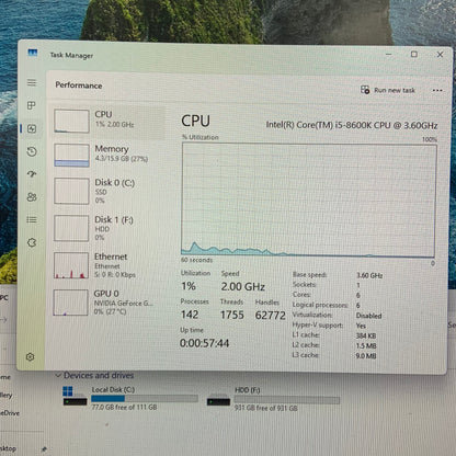 White Budget i5-8600K 16GB RAM 120GB Boot 1TB HDD GeForce GTX 1660 Super