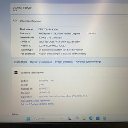 Lenovo V15 G4 ABP 15.6" Ryzen 5 7530U 2.0GHz 40GB RAM 2TB SSD WIN 11 PRO