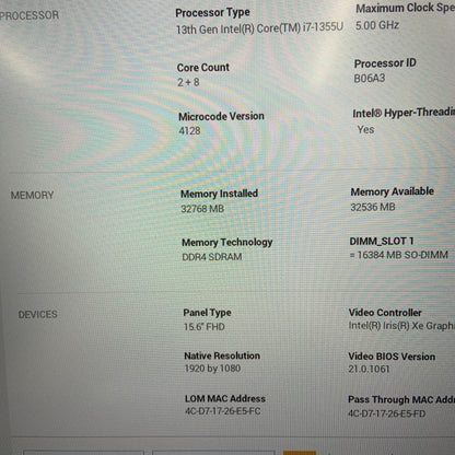 Dell Latitude 3540 15.6" i7-1355U 1.7GHz 32GB RAM 1TB SSD WIN 11 PRO