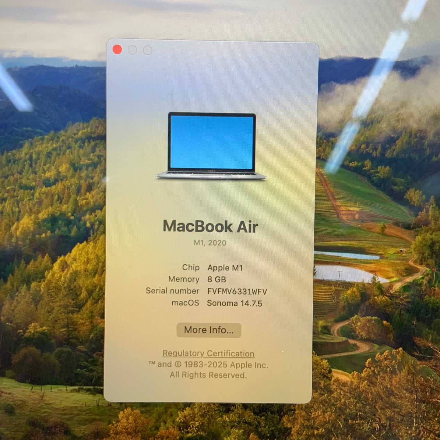 2020 Apple MacBook Air 13.3" M1 8C GPU 3.2GHz 8GB RAM 256GB SSD A2337