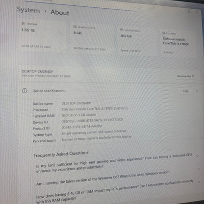 Black RGB Gaming PC Intel 13100 1.5TB Storage 16GB RAM NVIDIA GeForce RTX 3050