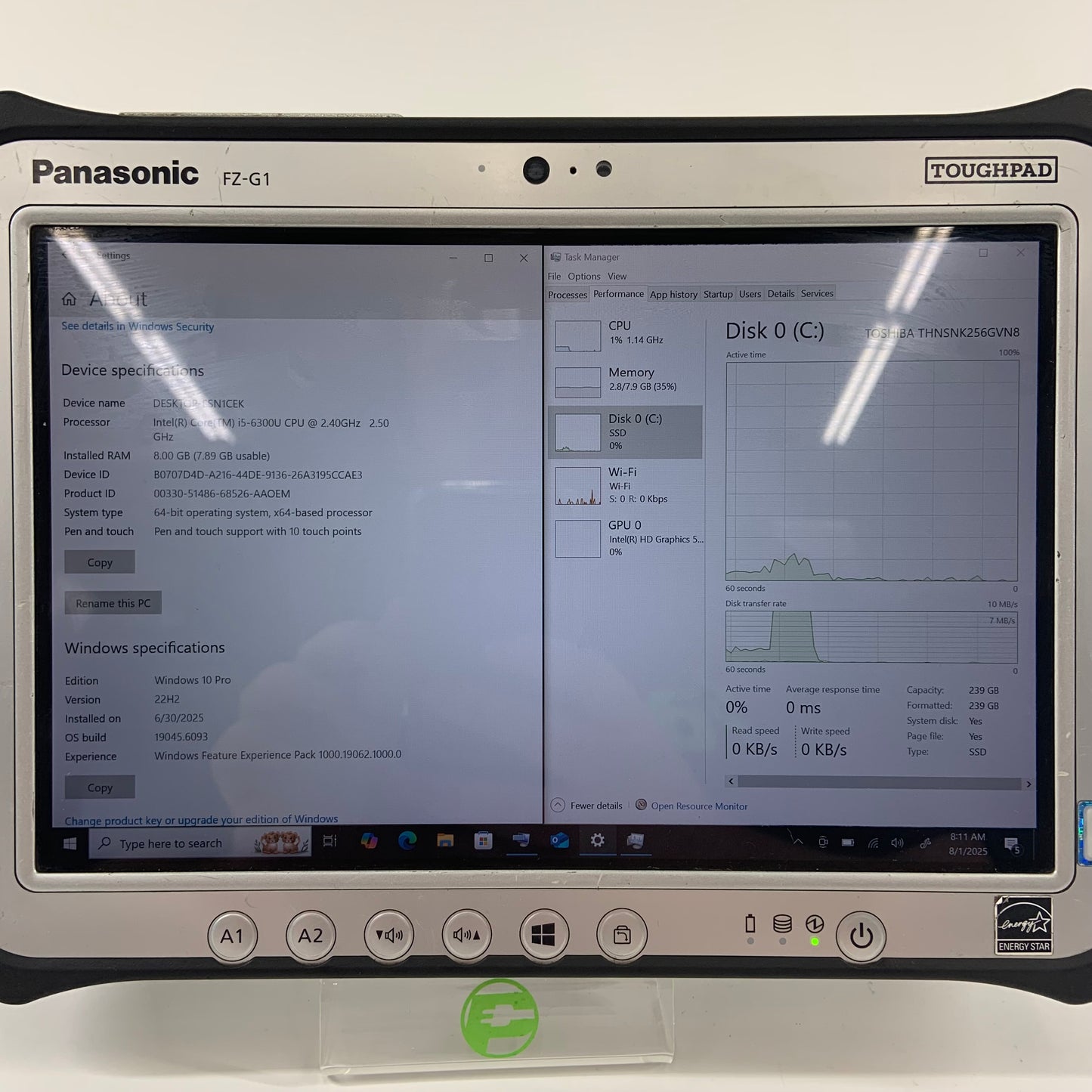 Panasonic ToughPad FZ-G1 10.1" i5-6300U 2.4GHz 8GB RAM 256GB SSD Cellular