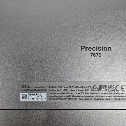 Dell Precision 7670 16" i7-12850HX 32GB RAM 1TB SSD RTX A1000 W11P Studio Laptop