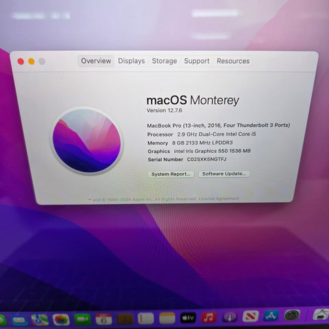 2016 Apple MacBook Pro 13.3" i5 2.9GHz 8GB RAM 256GB SSD Space Gray A1706