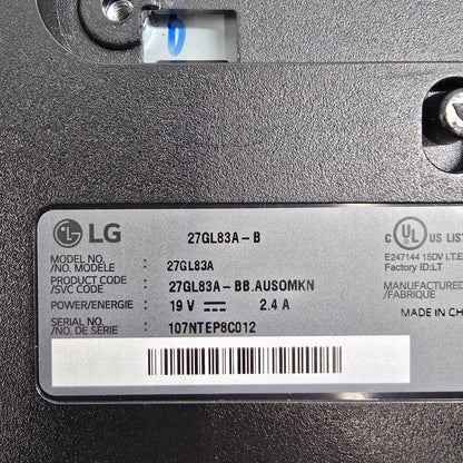 LG 27" 27GL83A UltraGear QHD Gaming Monitor 144Hz Refresh Rate