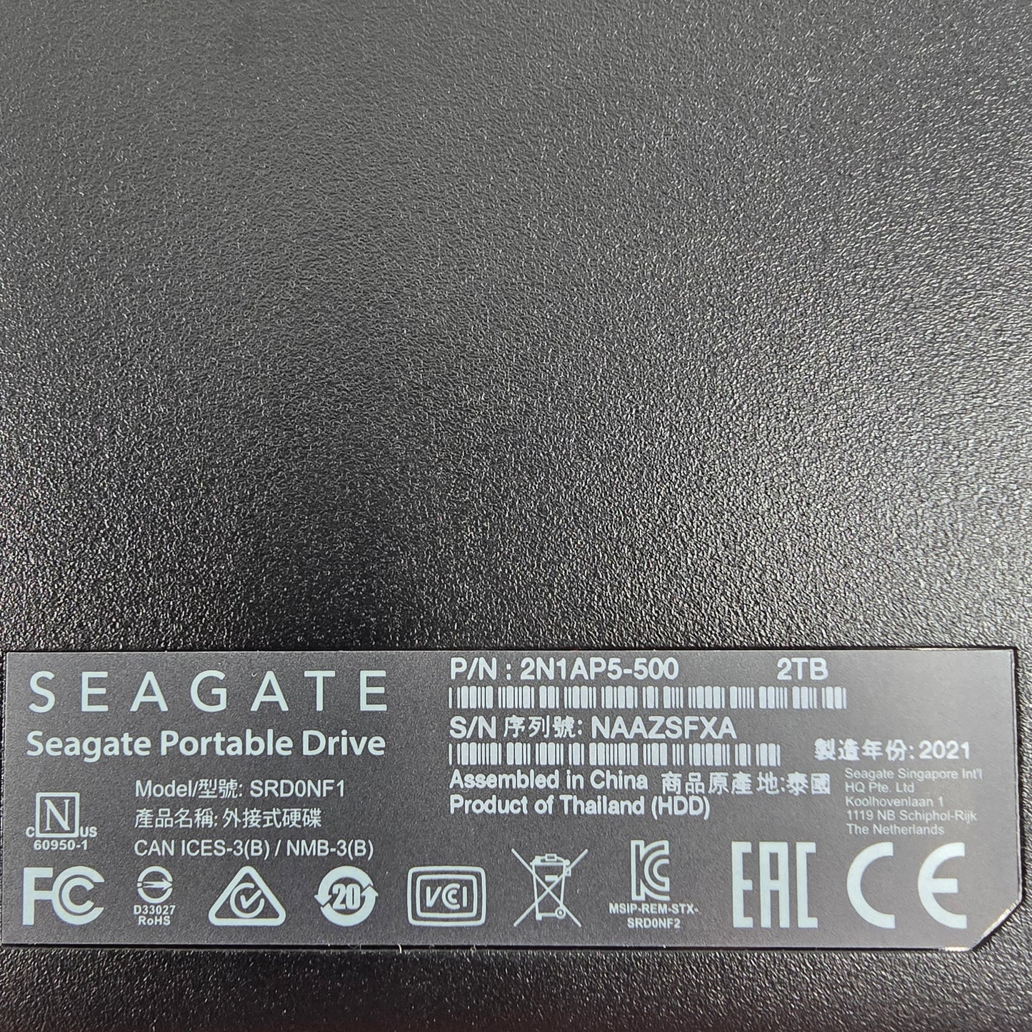 Seagate Portable Portable Drive 2TB USB-B to USB-A HDD 2N1AP5-500