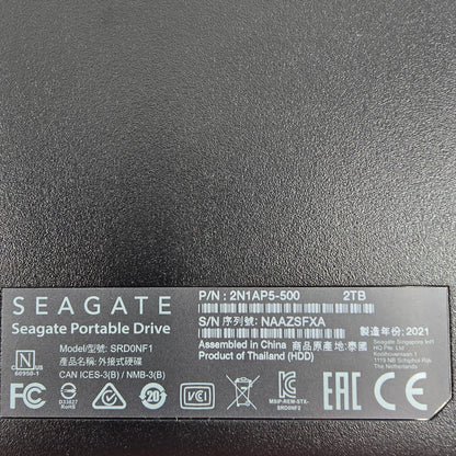 Seagate Portable Portable Drive 2TB USB-B to USB-A HDD 2N1AP5-500